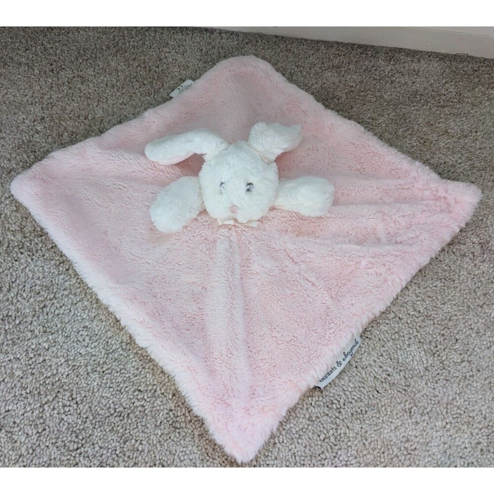 Blankets & Beyond Pink White Bunny Rabbit Soft Plush Security Blanket Lovey